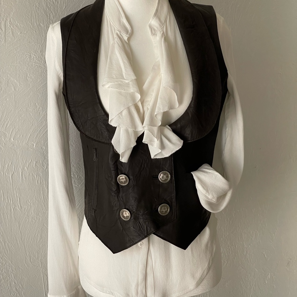 Genuine Real Leather Vest Gilet Dark Brown Buttons